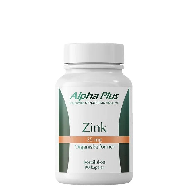 Zink 25 mg – Alpha Plus | För immunförsvar, hud och hår (90 kapslar)